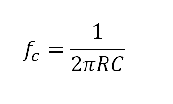 The equation for frequency cutoff of an RC filter:  fc = 1/(2*pi*R*C)