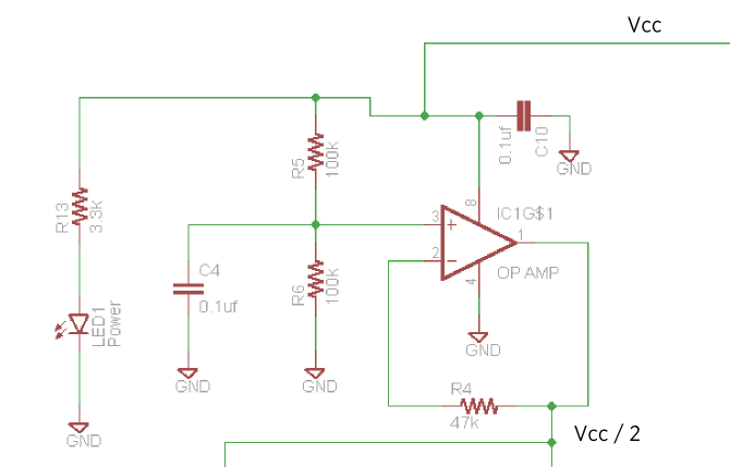 The schematic of the virtual ground section for the Stella amp.