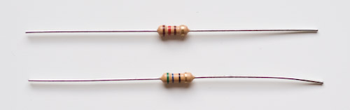 An image of Rf (120 ohms) and R3 (56 ohms).